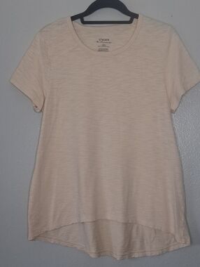 Chicos High-Low T-shirt Blush Short Sleeve Round Neck Cotton Modal Basic Tee L